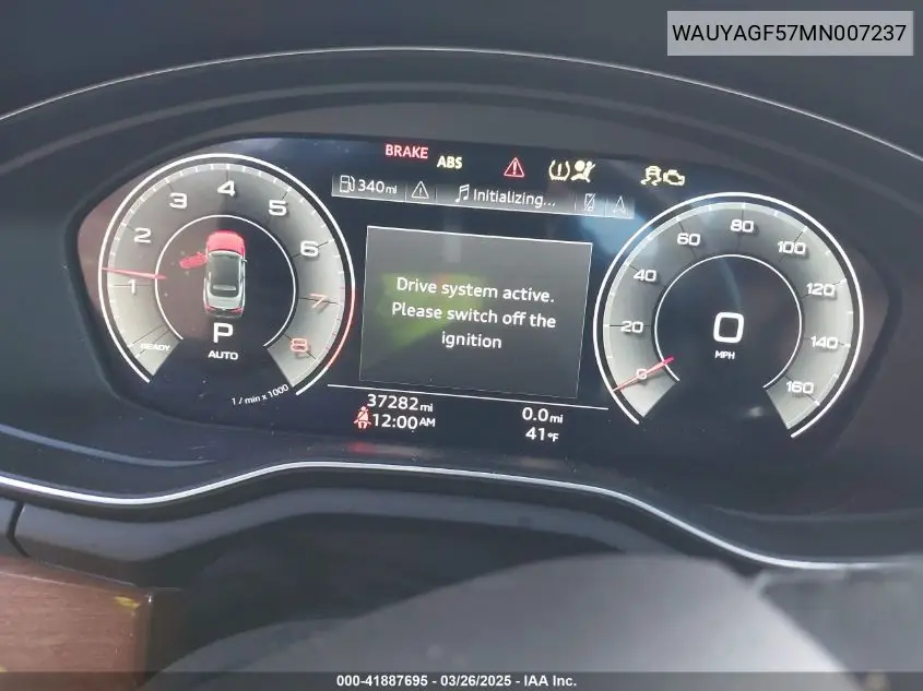 2021 Audi A5 Cabriolet Prestige 45 Tfsi Quattro S Tronic VIN: WAUYAGF57MN007237 Lot: 41887695