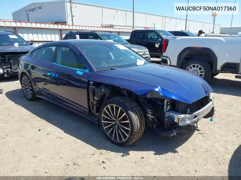 2022 Audi A5 Sportback Premium Plus 40 Tfsi Quattro S Tronic VIN: WAUCBCF50NA017360 Lot: 41922084