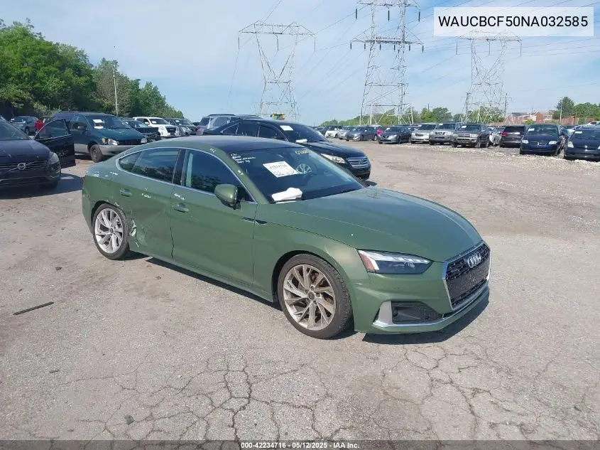 2022 Audi A5 Sportback Premium Plus 40 Tfsi Quattro S Tronic VIN: WAUCBCF50NA032585 Lot: 42234716