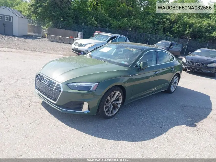 2022 Audi A5 Sportback Premium Plus 40 Tfsi Quattro S Tronic VIN: WAUCBCF50NA032585 Lot: 42234716