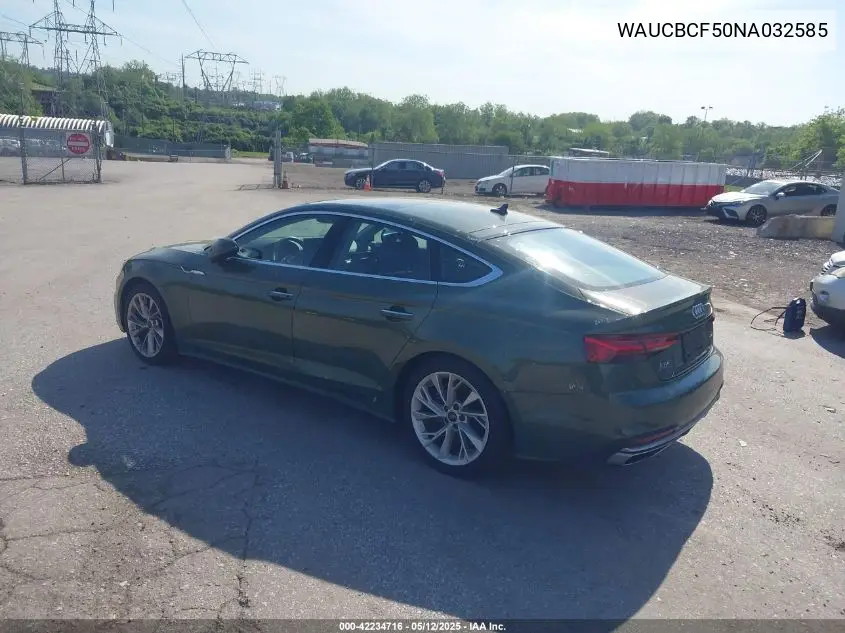 2022 Audi A5 Sportback Premium Plus 40 Tfsi Quattro S Tronic VIN: WAUCBCF50NA032585 Lot: 42234716