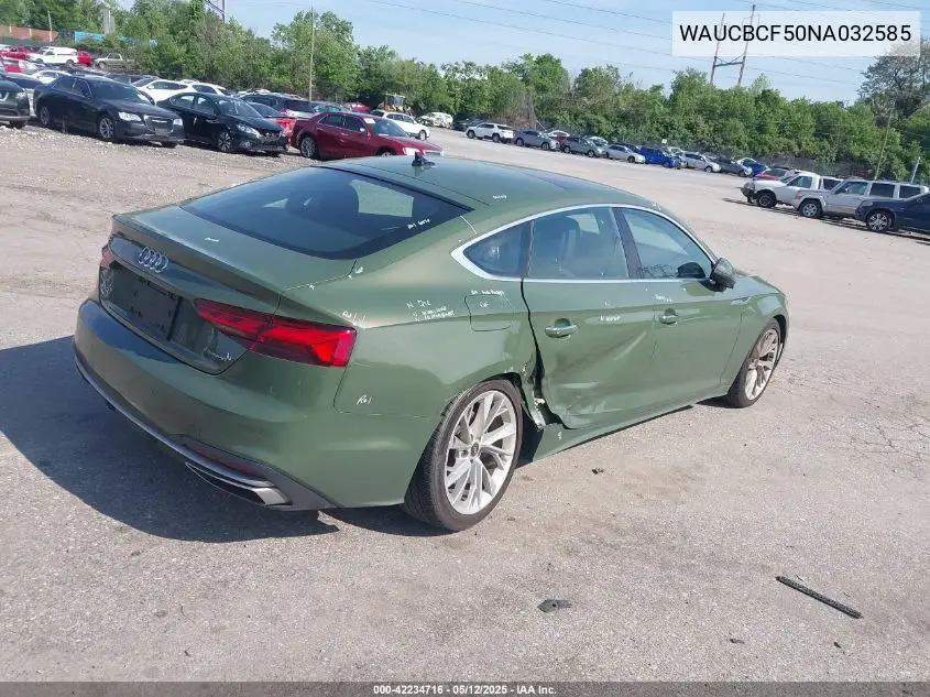 2022 Audi A5 Sportback Premium Plus 40 Tfsi Quattro S Tronic VIN: WAUCBCF50NA032585 Lot: 42234716