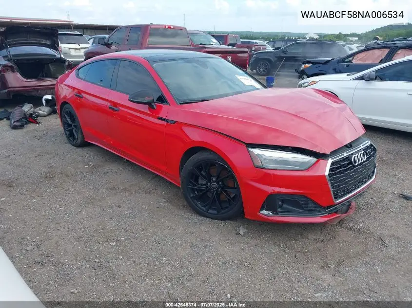 2022 Audi A5 Sportback Premium 40 Tfsi Quattro S Tronic VIN: WAUABCF58NA006534 Lot: 42648374