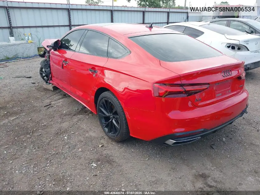 2022 Audi A5 Sportback Premium 40 Tfsi Quattro S Tronic VIN: WAUABCF58NA006534 Lot: 42648374