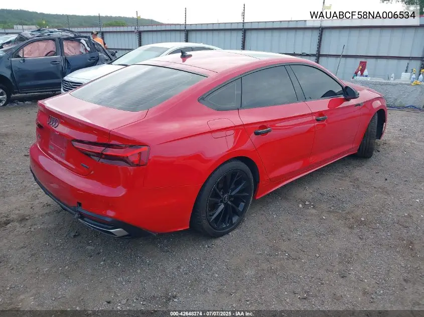 2022 Audi A5 Sportback Premium 40 Tfsi Quattro S Tronic VIN: WAUABCF58NA006534 Lot: 42648374