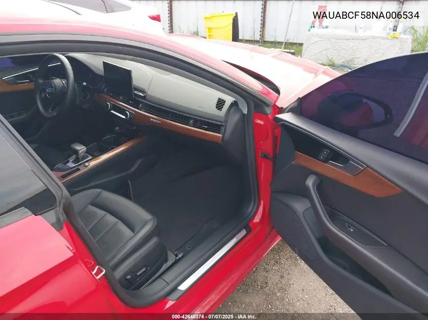 2022 Audi A5 Sportback Premium 40 Tfsi Quattro S Tronic VIN: WAUABCF58NA006534 Lot: 42648374