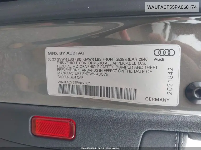 2023 Audi A5 Sportback Premium Plus 45 Tfsi S Line Quattro S Tronic VIN: WAUFACF55PA060174 Lot: 42558395