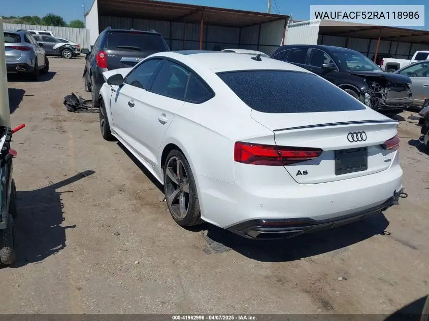 2024 Audi A5 Sportback Premium Plus 45 Tfsi Quattro S Tronic VIN: WAUFACF52RA118986 Lot: 41962998