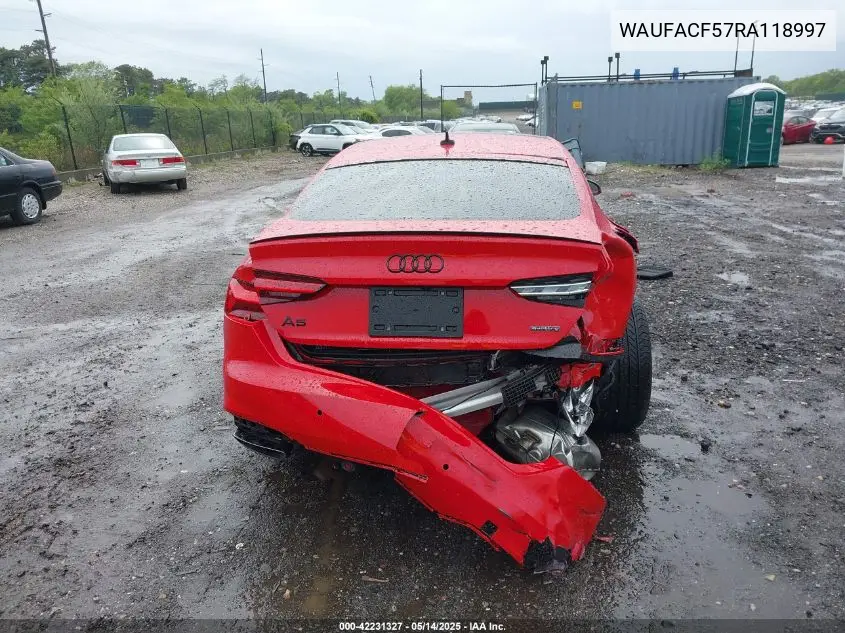 2024 Audi A5 Sportback Premium Plus 45 Tfsi Quattro S Tronic VIN: WAUFACF57RA118997 Lot: 42231327
