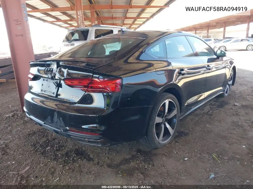2024 Audi A5 Sportback Premium Plus 45 Tfsi Quattro S Tronic VIN: WAUFACF58RA094919 Lot: 42239395