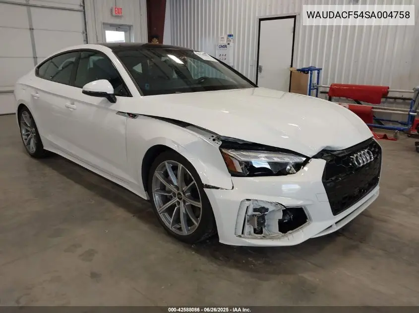 2025 Audi A5 Sportback Premium 45 Tfsi S Line Quattro S Tronic VIN: WAUDACF54SA004758 Lot: 42588086