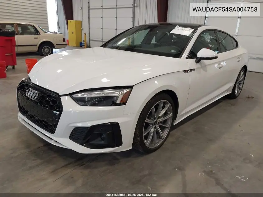 2025 Audi A5 Sportback Premium 45 Tfsi S Line Quattro S Tronic VIN: WAUDACF54SA004758 Lot: 42588086