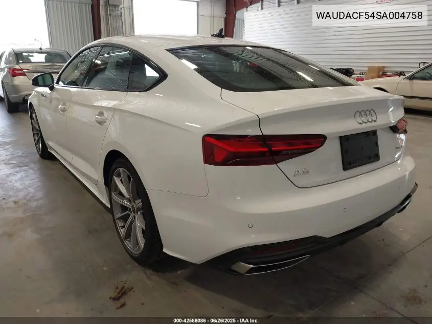 2025 Audi A5 Sportback Premium 45 Tfsi S Line Quattro S Tronic VIN: WAUDACF54SA004758 Lot: 42588086