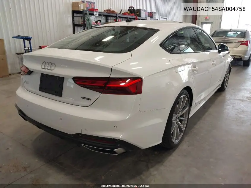 2025 Audi A5 Sportback Premium 45 Tfsi S Line Quattro S Tronic VIN: WAUDACF54SA004758 Lot: 42588086