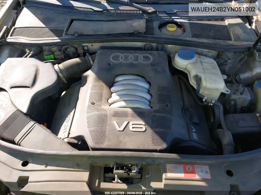 2000 Audi A6 VIN: WAUEH24B2YN051002 Lot: 42207559