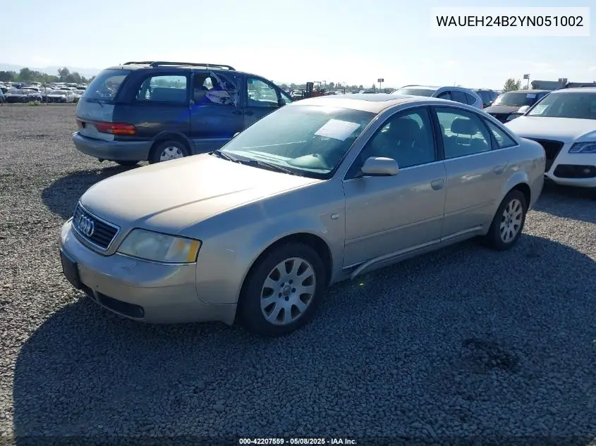 2000 Audi A6 VIN: WAUEH24B2YN051002 Lot: 42207559