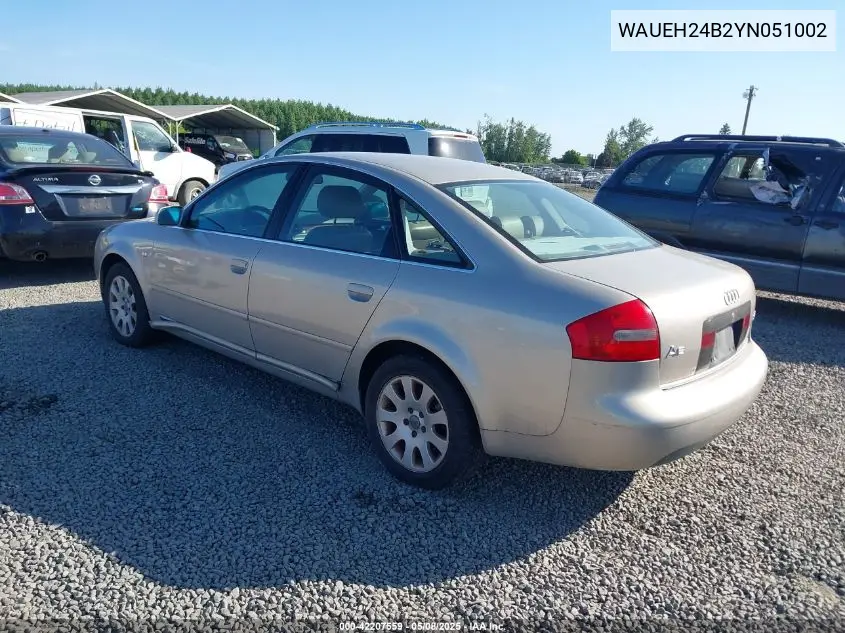 2000 Audi A6 VIN: WAUEH24B2YN051002 Lot: 42207559
