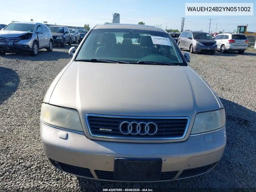 2000 Audi A6 VIN: WAUEH24B2YN051002 Lot: 42207559