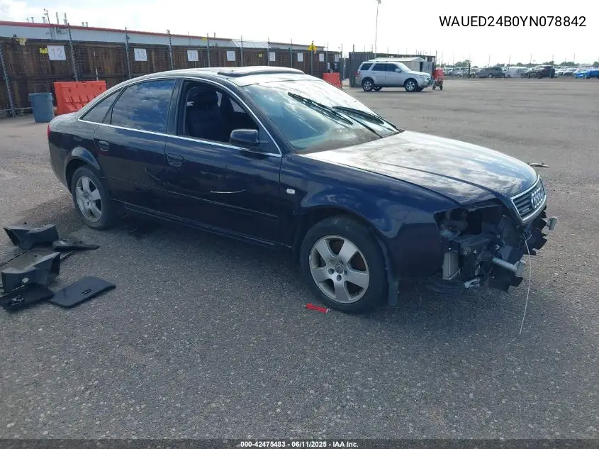 2000 Audi A6 2.7T Quattro VIN: WAUED24B0YN078842 Lot: 42475483
