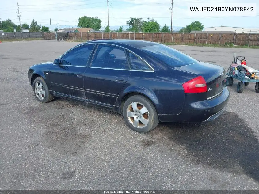 2000 Audi A6 2.7T Quattro VIN: WAUED24B0YN078842 Lot: 42475483