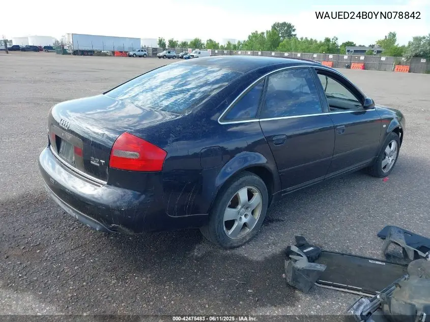 2000 Audi A6 2.7T Quattro VIN: WAUED24B0YN078842 Lot: 42475483