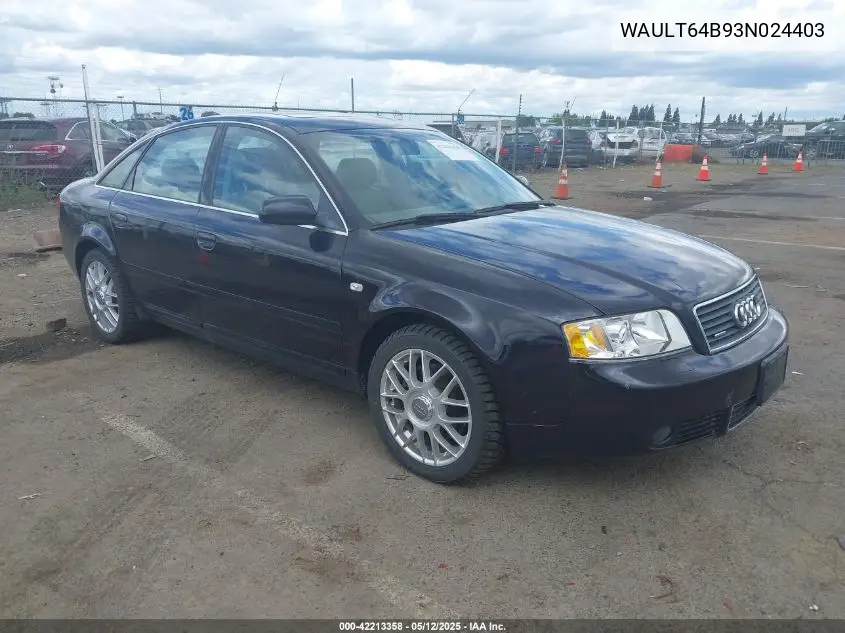 2003 Audi A6 3.0 VIN: WAULT64B93N024403 Lot: 42213358
