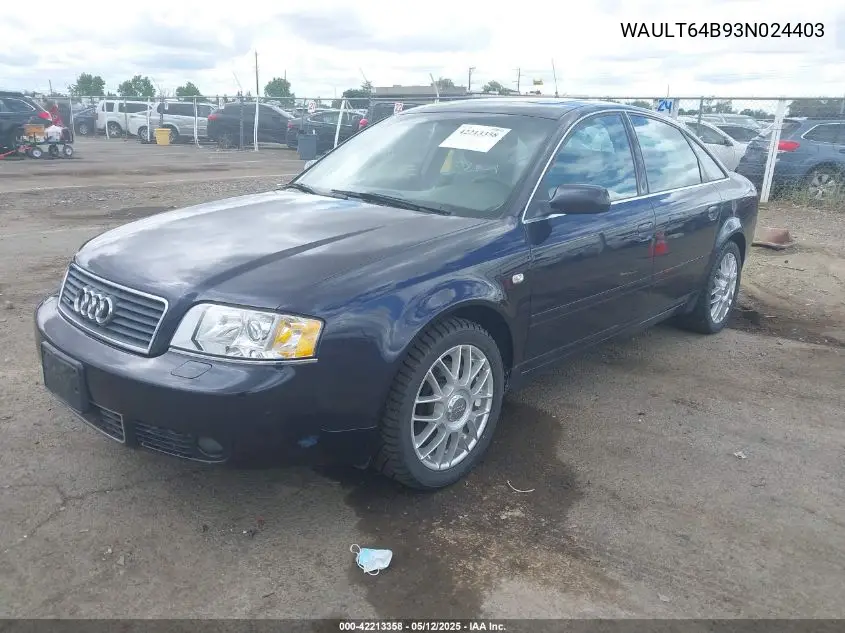 2003 Audi A6 3.0 VIN: WAULT64B93N024403 Lot: 42213358
