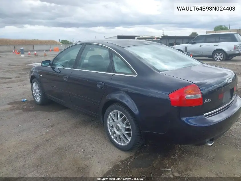 2003 Audi A6 3.0 VIN: WAULT64B93N024403 Lot: 42213358
