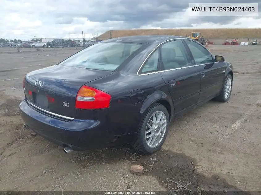 2003 Audi A6 3.0 VIN: WAULT64B93N024403 Lot: 42213358