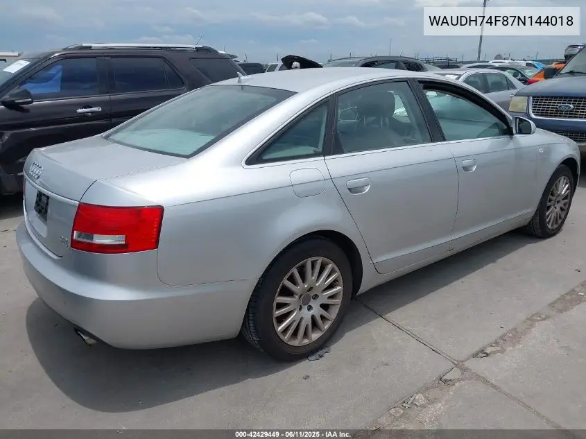 2007 Audi A6 3.2 VIN: WAUDH74F87N144018 Lot: 42429449