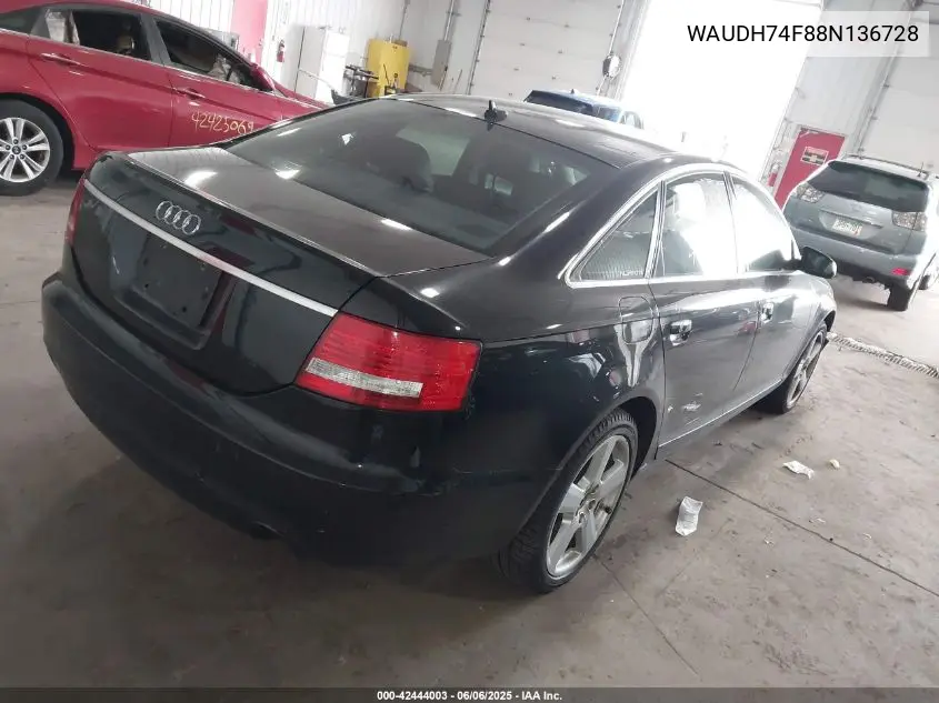 2008 Audi A6 3.2 VIN: WAUDH74F88N136728 Lot: 42444003