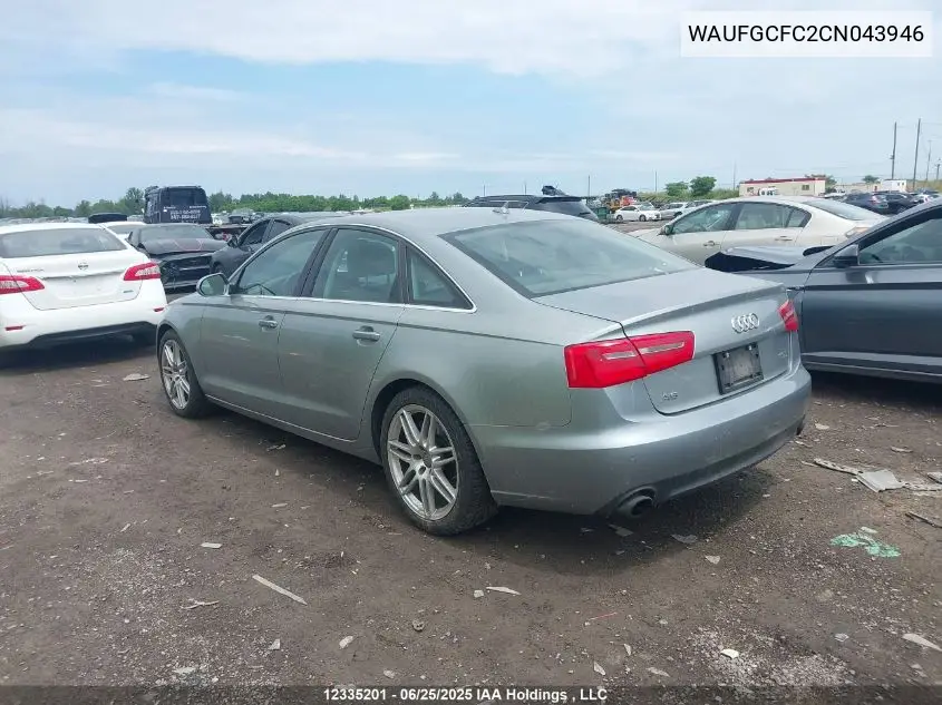 2012 Audi A6 3.0 Premium VIN: WAUFGCFC2CN043946 Lot: 12335201