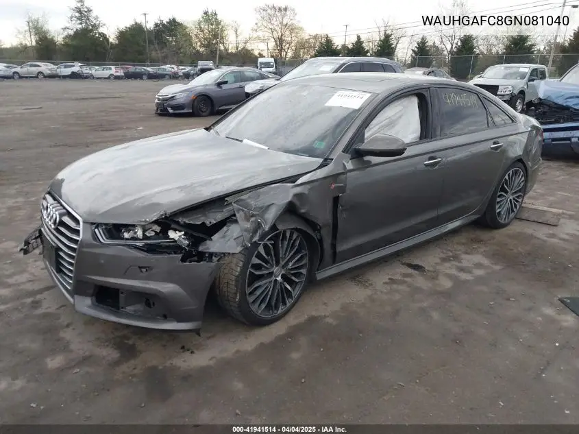 2016 Audi A6 3.0T Premium Plus VIN: WAUHGAFC8GN081040 Lot: 41941514