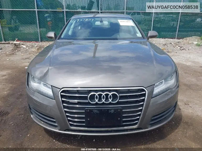 2012 Audi A7 Premium VIN: WAUYGAFC0CN058538 Lot: 41957859