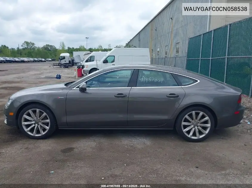 2012 Audi A7 Premium VIN: WAUYGAFC0CN058538 Lot: 41957859