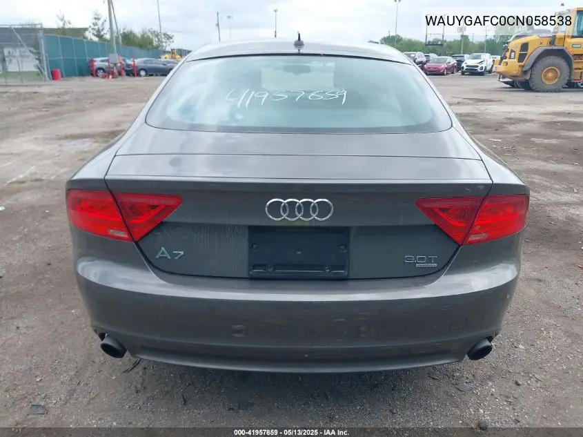 2012 Audi A7 Premium VIN: WAUYGAFC0CN058538 Lot: 41957859