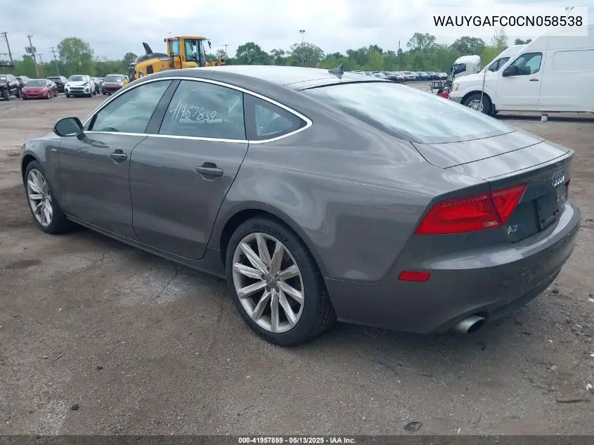 2012 Audi A7 Premium VIN: WAUYGAFC0CN058538 Lot: 41957859