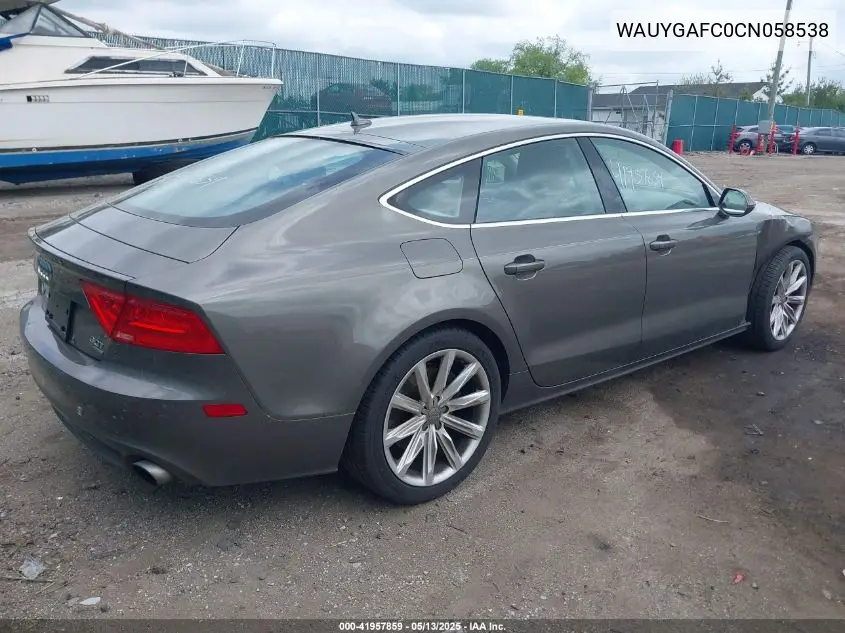 2012 Audi A7 Premium VIN: WAUYGAFC0CN058538 Lot: 41957859