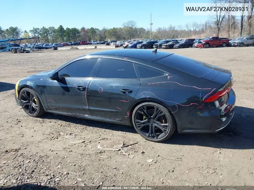 2019 Audi A7 55 Premium VIN: WAUV2AF27KN028931 Lot: 42042526