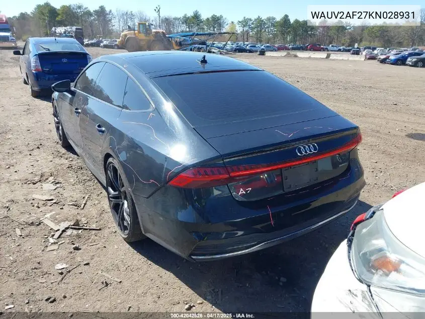 2019 Audi A7 55 Premium VIN: WAUV2AF27KN028931 Lot: 42042526