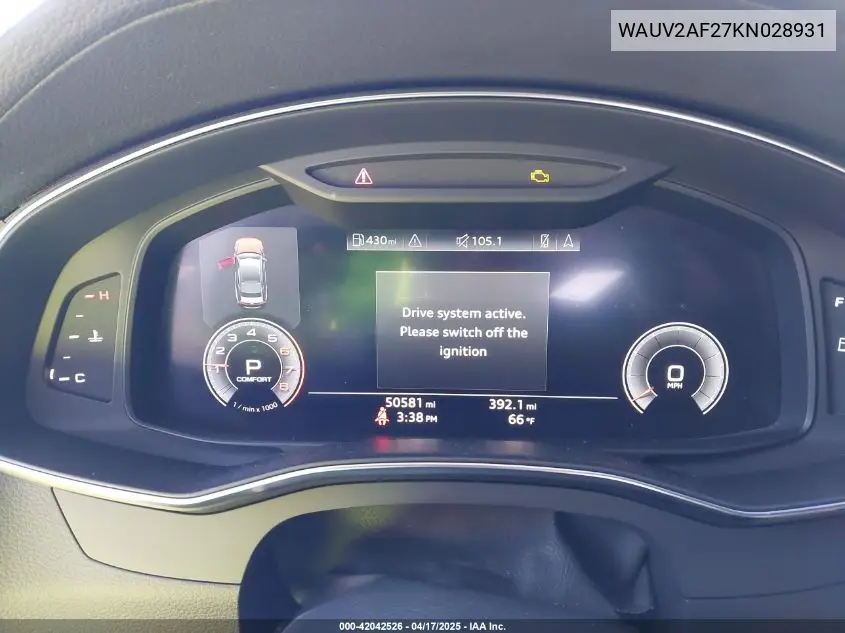 2019 Audi A7 55 Premium VIN: WAUV2AF27KN028931 Lot: 42042526