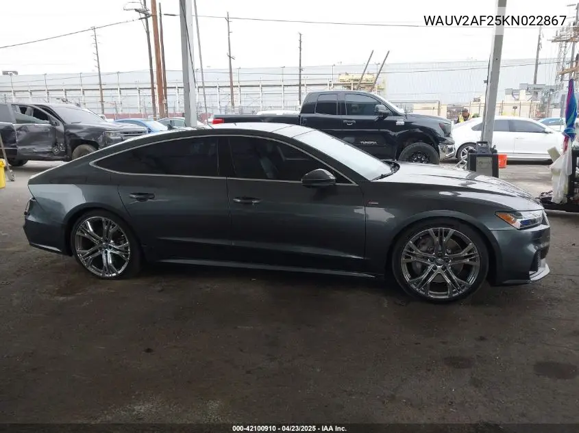 2019 Audi A7 55 Premium VIN: WAUV2AF25KN022867 Lot: 42100910