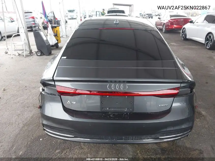 2019 Audi A7 55 Premium VIN: WAUV2AF25KN022867 Lot: 42100910
