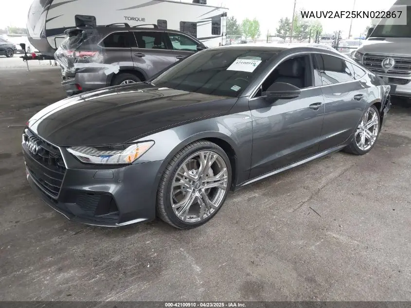 2019 Audi A7 55 Premium VIN: WAUV2AF25KN022867 Lot: 42100910