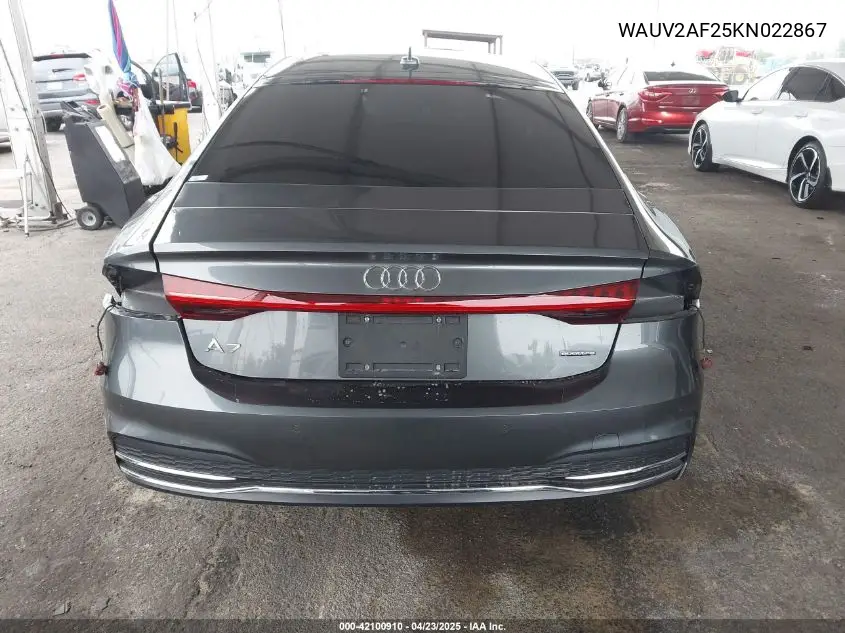 2019 Audi A7 55 Premium VIN: WAUV2AF25KN022867 Lot: 42100910