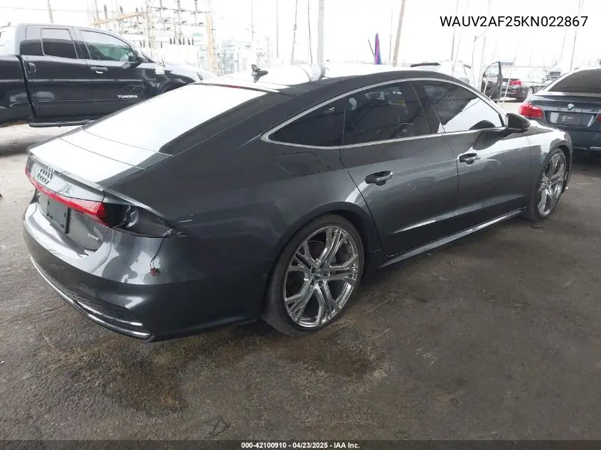 2019 Audi A7 55 Premium VIN: WAUV2AF25KN022867 Lot: 42100910