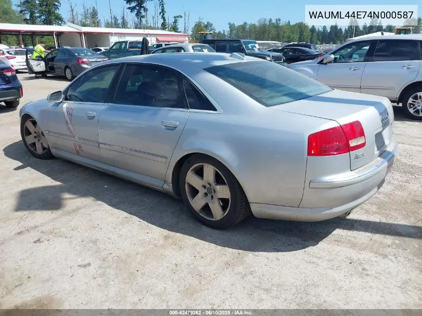 2004 Audi A8 L 4.2 VIN: WAUML44E74N000587 Lot: 42479262