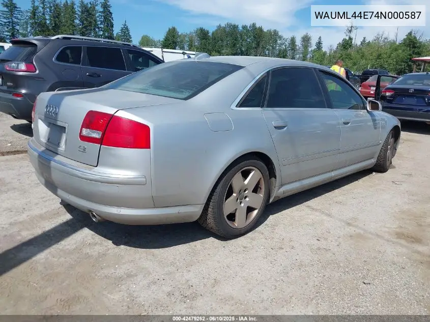 2004 Audi A8 L 4.2 VIN: WAUML44E74N000587 Lot: 42479262