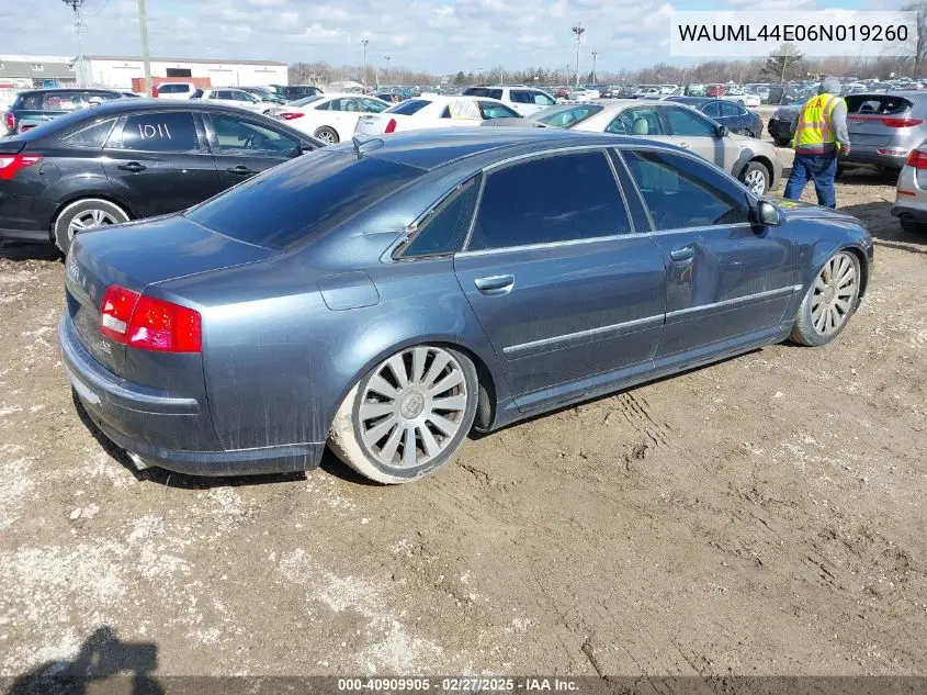 2006 Audi A8 L 4.2 VIN: WAUML44E06N019260 Lot: 40909905
