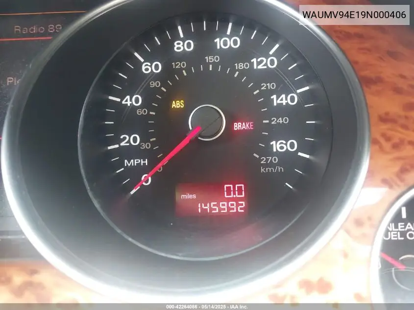 2009 Audi A8 L 4.2 VIN: WAUMV94E19N000406 Lot: 42264086